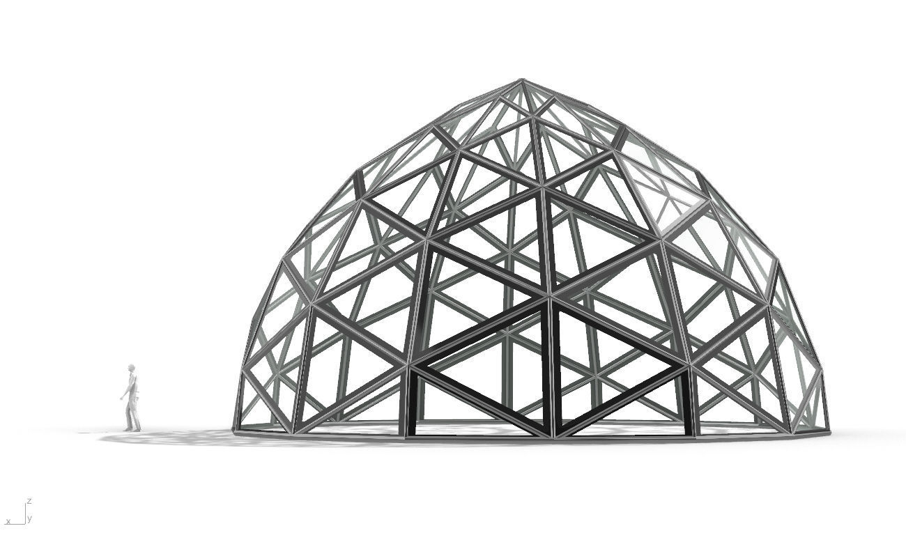 Triangulated Dome Pavilion wireframe structure Glass Panels V2 3D model_5