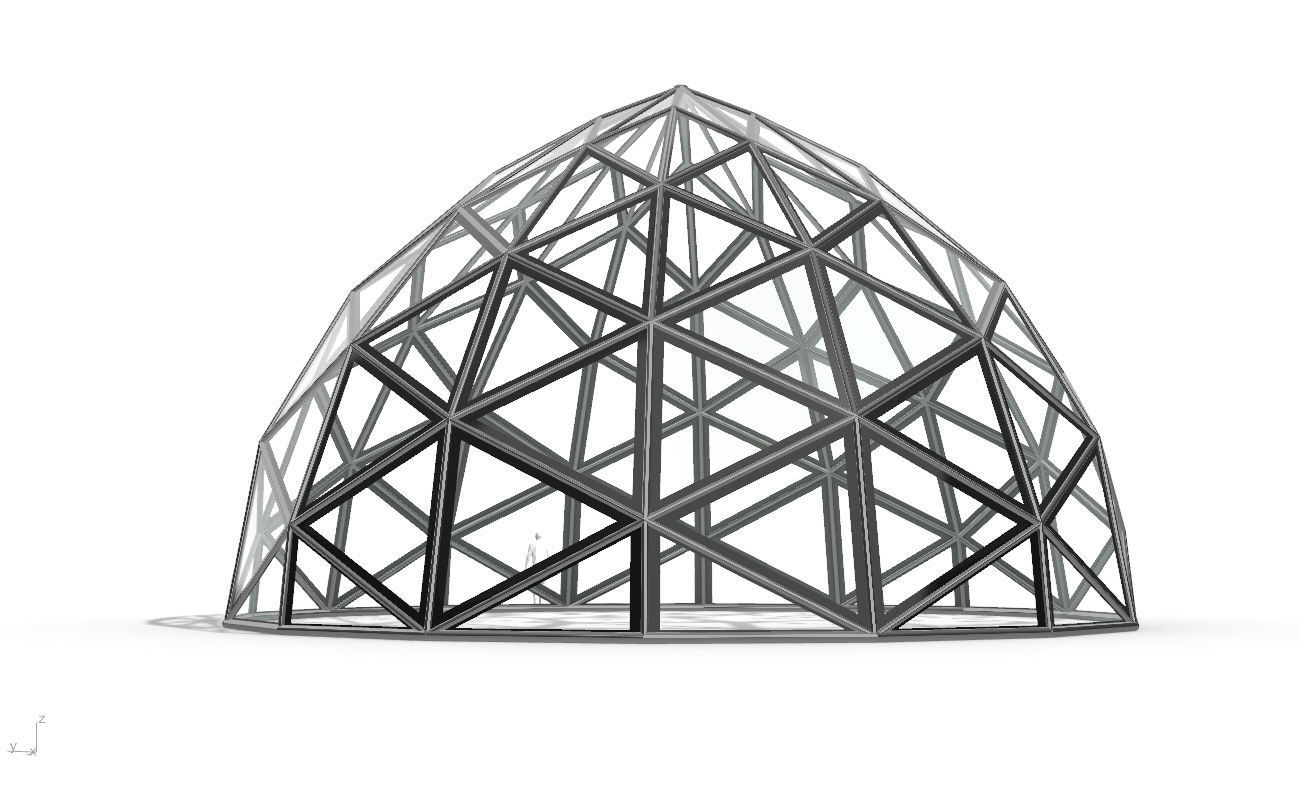 Triangulated Dome Pavilion wireframe structure Glass Panels V2 3D model_9