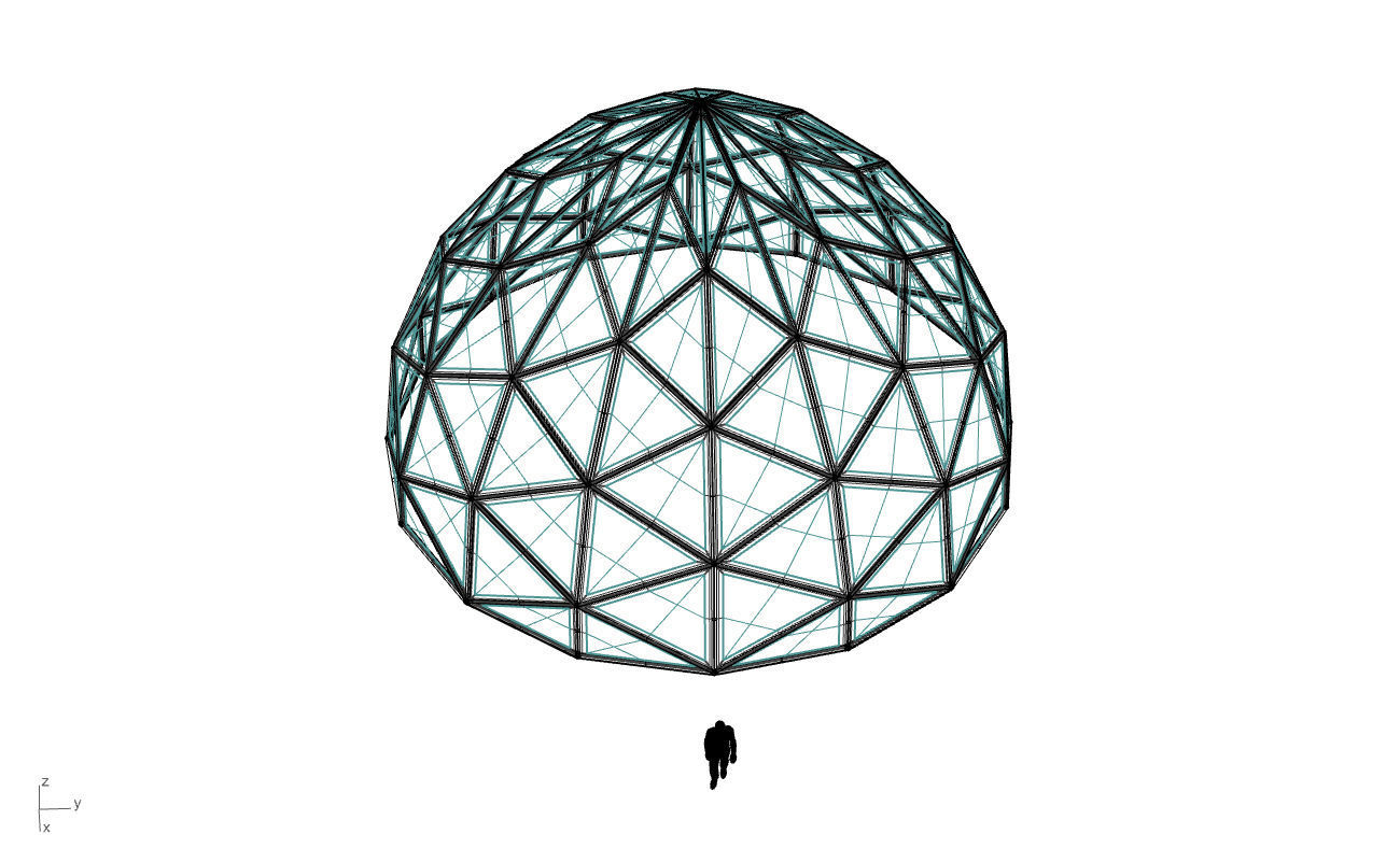 Triangulated Dome Pavilion wireframe structure Glass Panels V2 3D model_79