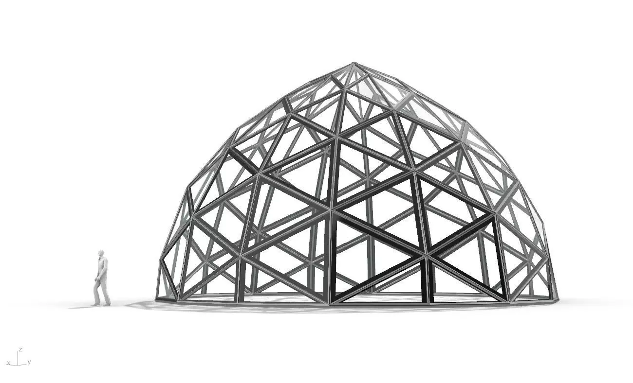 Triangulated Dome Pavilion wireframe structure Glass Panels V2 3D model_0