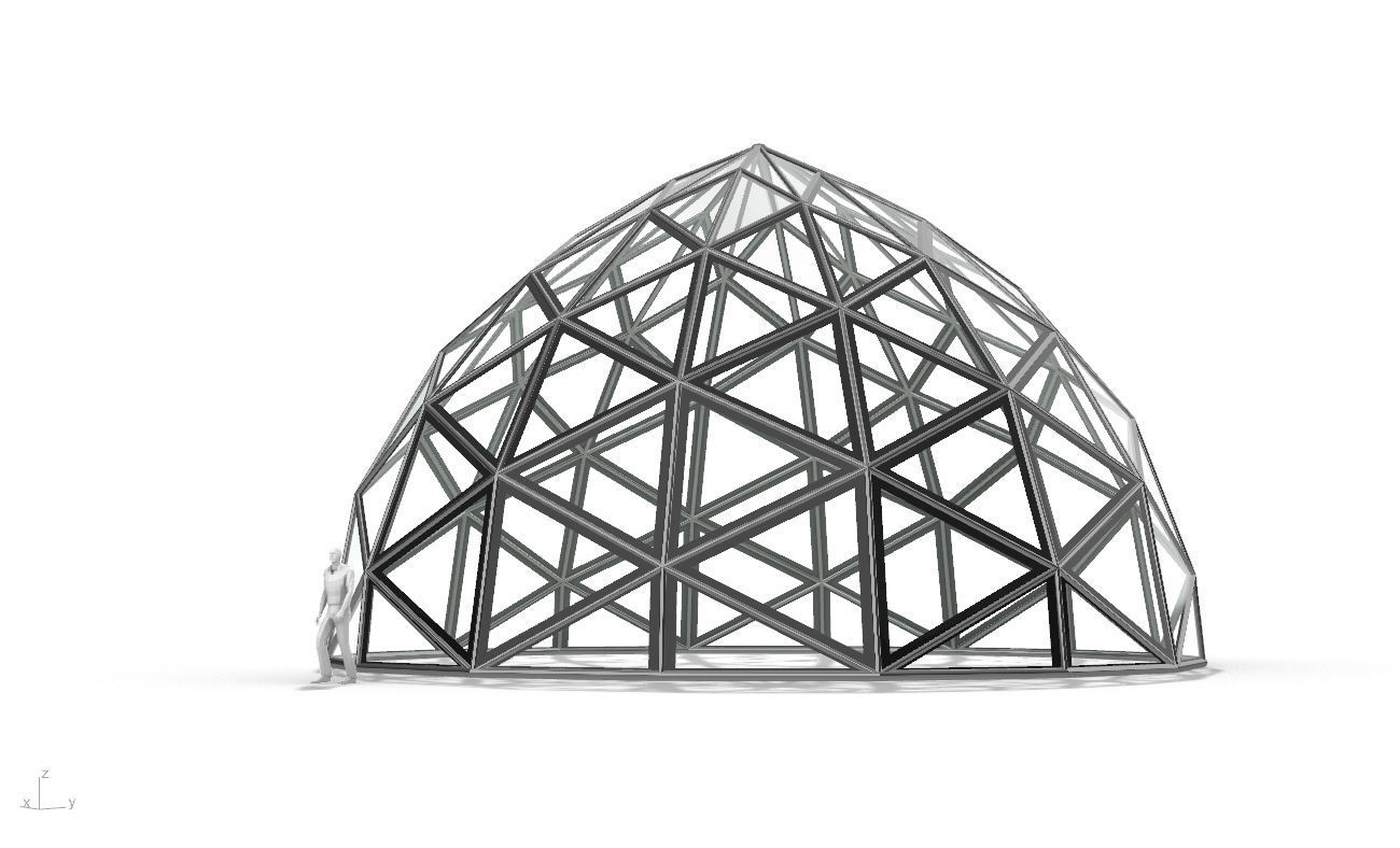 Triangulated Dome Pavilion wireframe structure Glass Panels V2 3D model_3