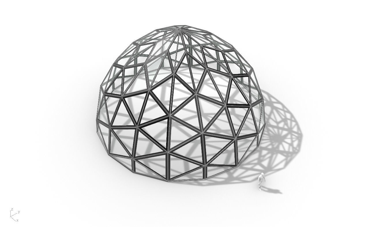 Triangulated Dome Pavilion wireframe structure Glass Panels V2 3D model_37