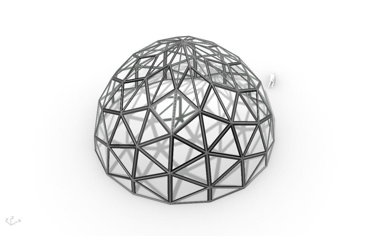 Triangulated Dome Pavilion wireframe structure Glass Panels V2 3D model_32