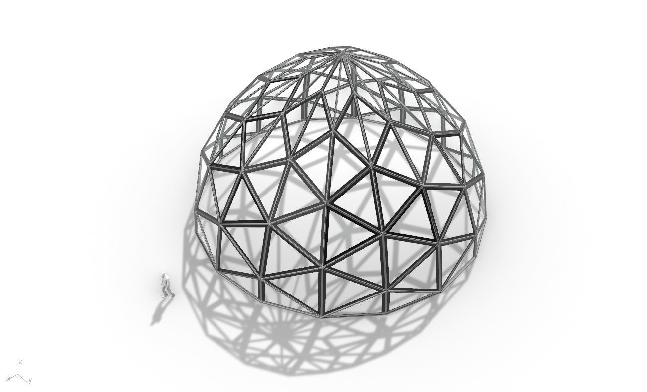 Triangulated Dome Pavilion wireframe structure Glass Panels V2 3D model_23