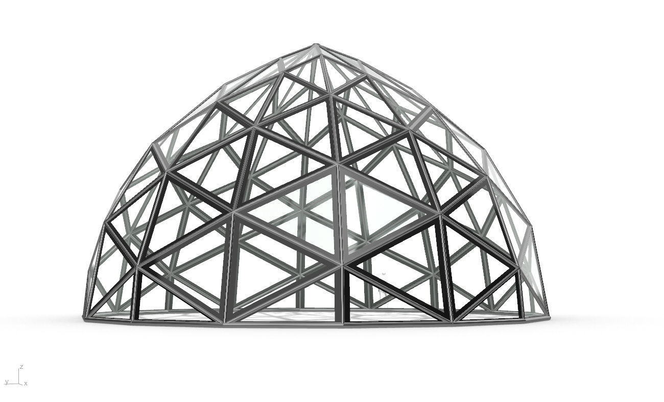 Triangulated Dome Pavilion wireframe structure Glass Panels V2 3D model_11