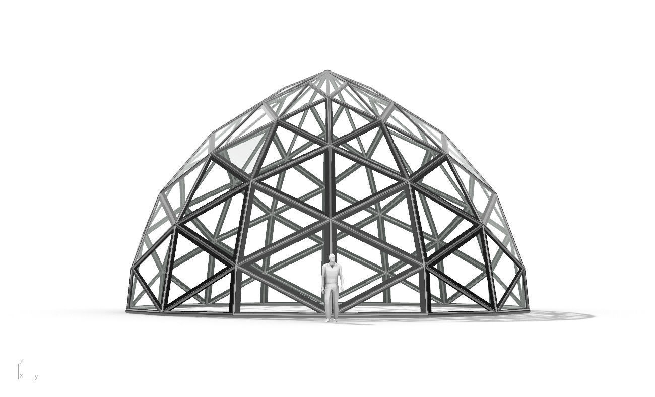 Triangulated Dome Pavilion wireframe structure Glass Panels V2 3D model_20