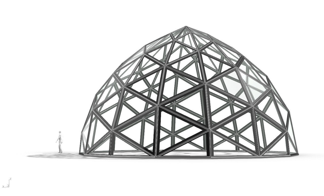 Triangulated Dome Pavilion wireframe structure Glass Panels V2 3D model_6