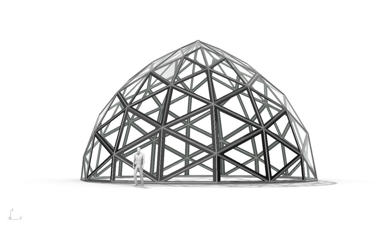 Triangulated Dome Pavilion wireframe structure Glass Panels V2 3D model_2