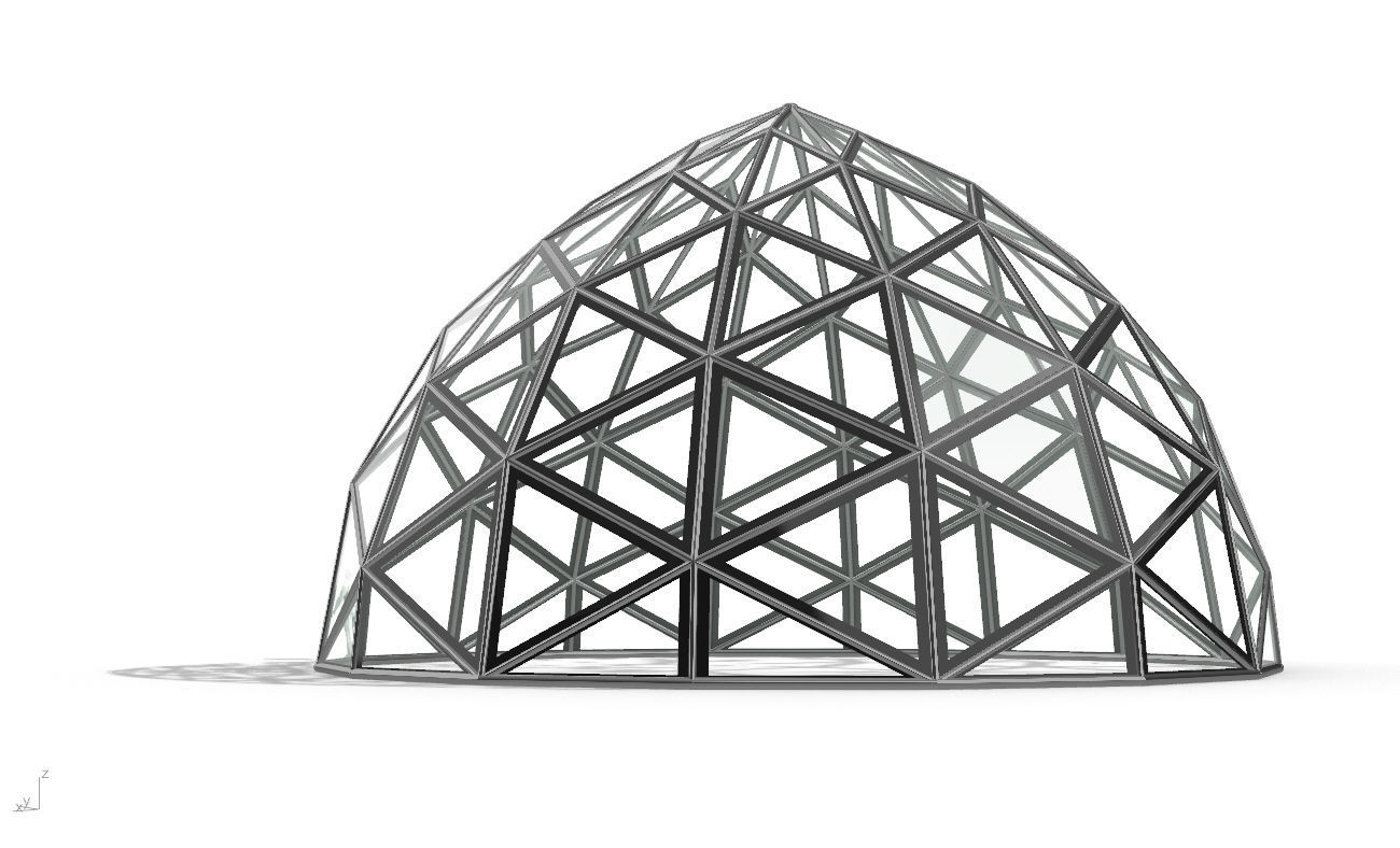Triangulated Dome Pavilion wireframe structure Glass Panels V2 3D model_7