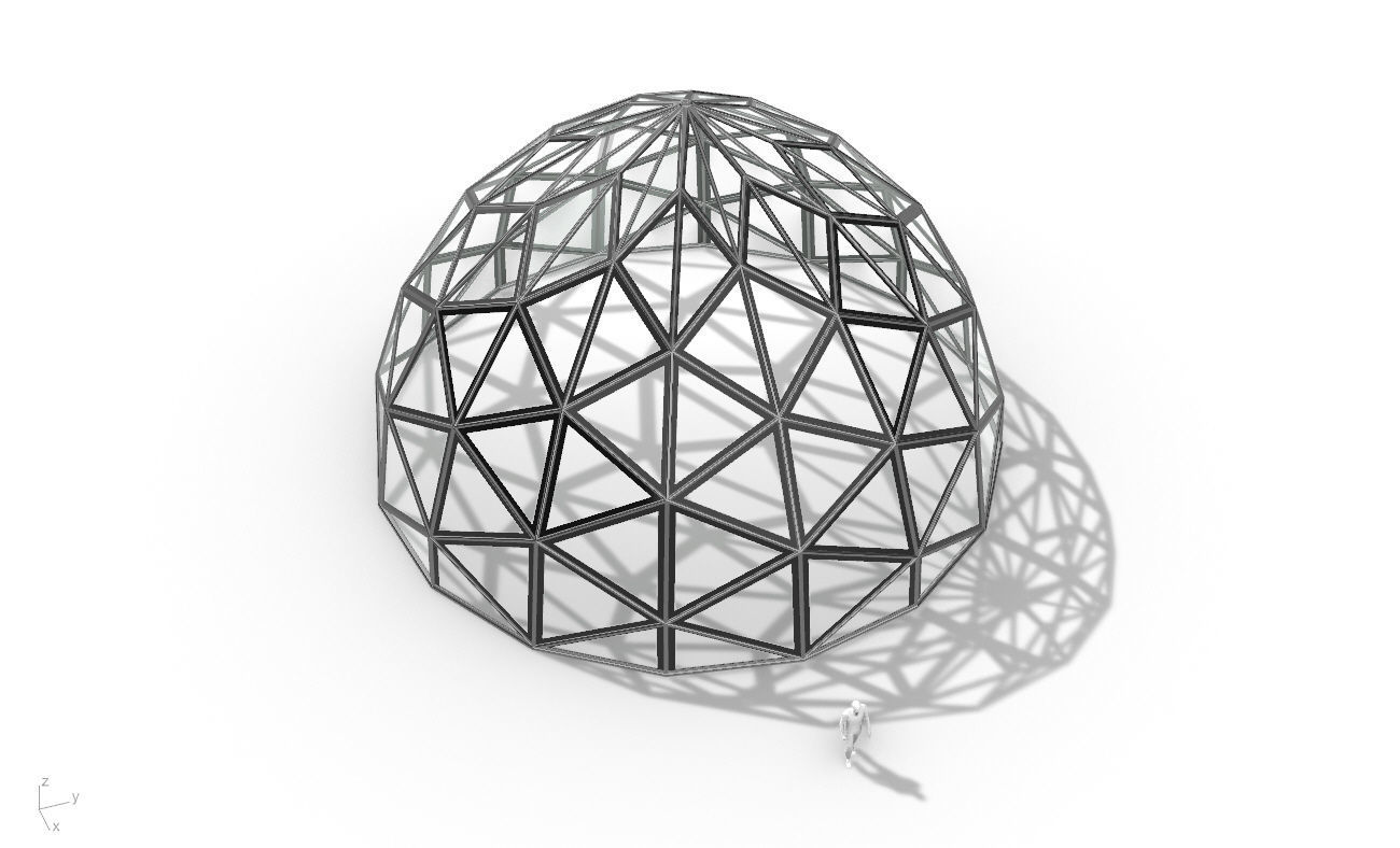 Triangulated Dome Pavilion wireframe structure Glass Panels V2 3D model_38