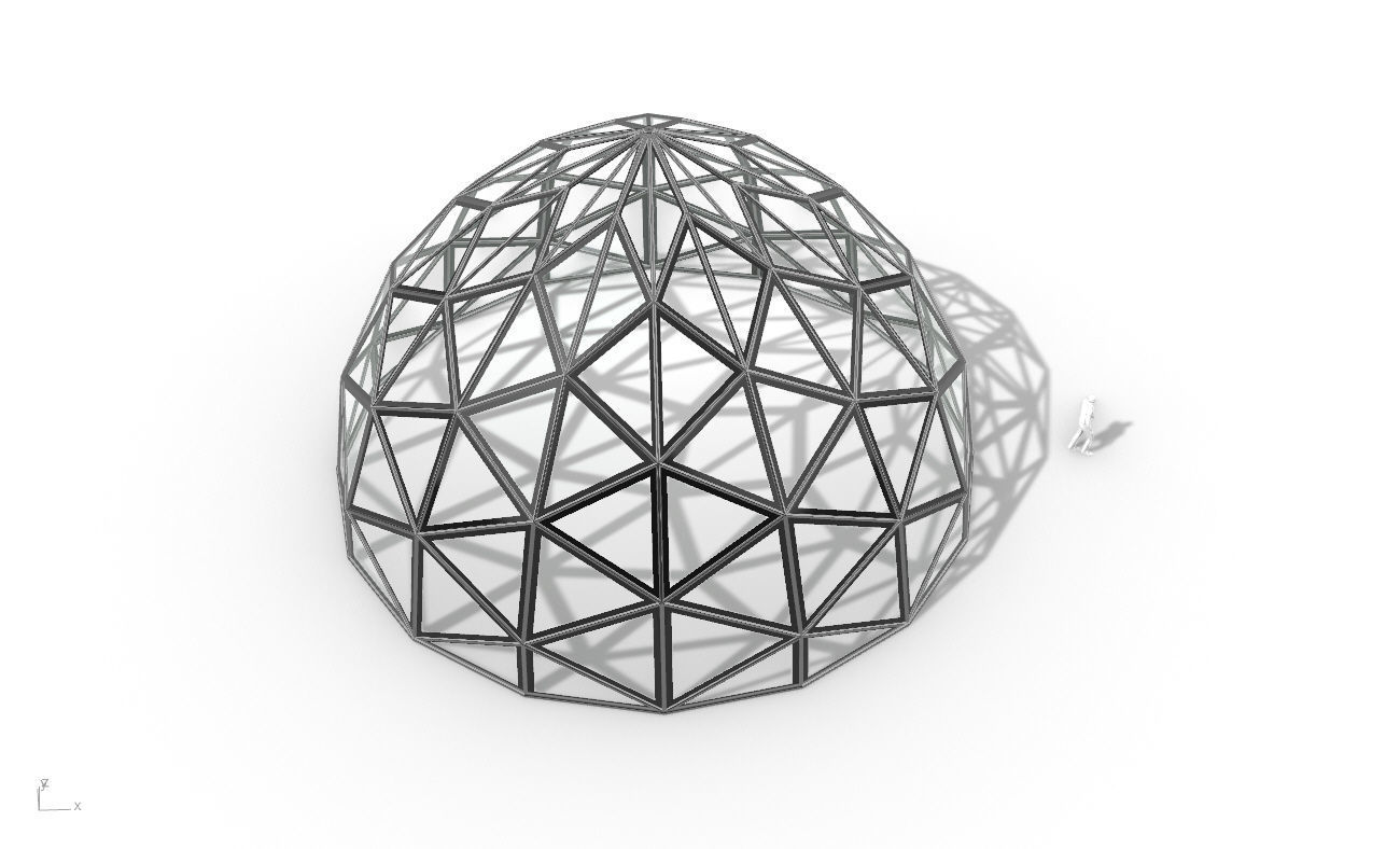 Triangulated Dome Pavilion wireframe structure Glass Panels V2 3D model_34