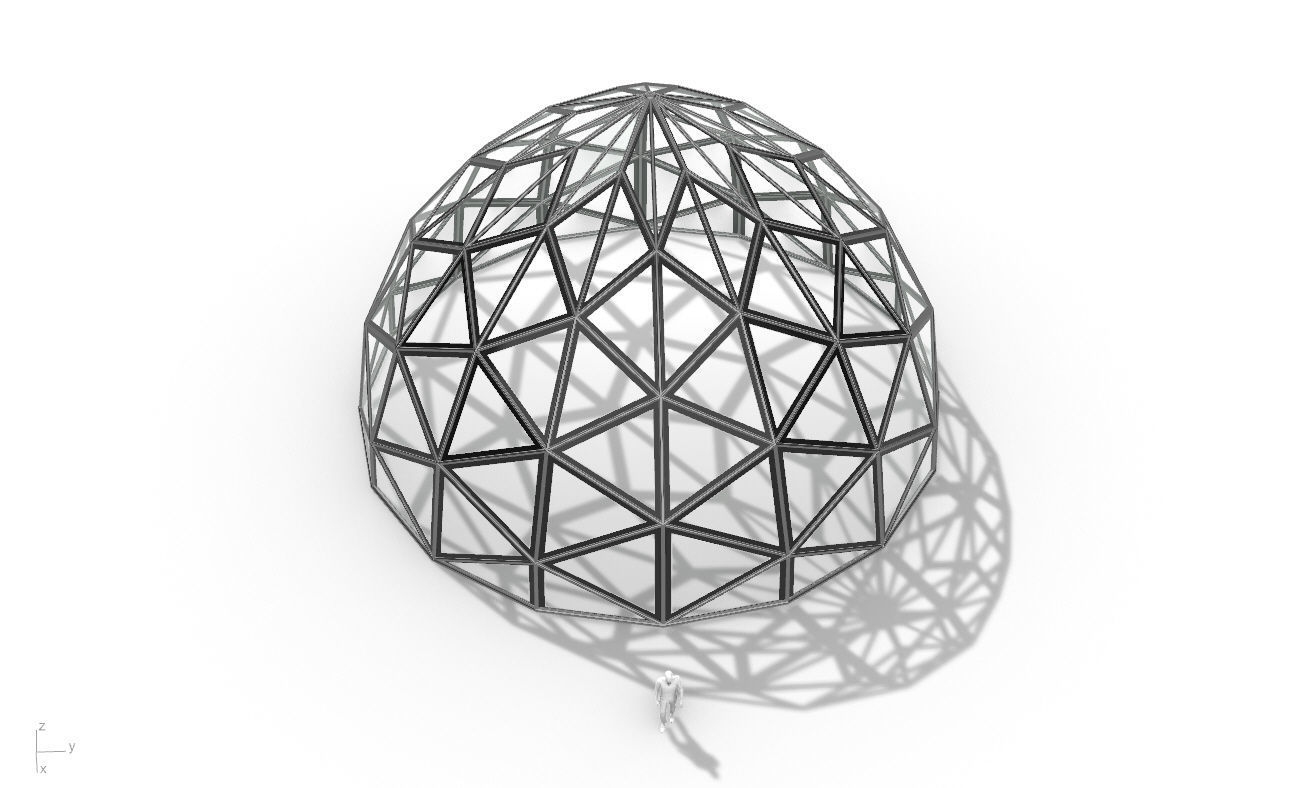 Triangulated Dome Pavilion wireframe structure Glass Panels V2 3D model_39