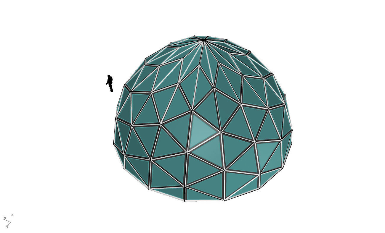 Triangulated Dome Pavilion wireframe structure Glass Panels V2 3D model_46