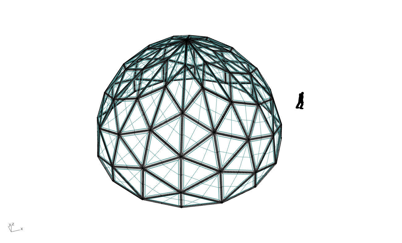 Triangulated Dome Pavilion wireframe structure Glass Panels V2 3D model_73