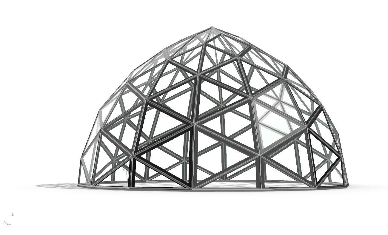Triangulated Dome Pavilion wireframe structure Glass Panels V2 3D model_8