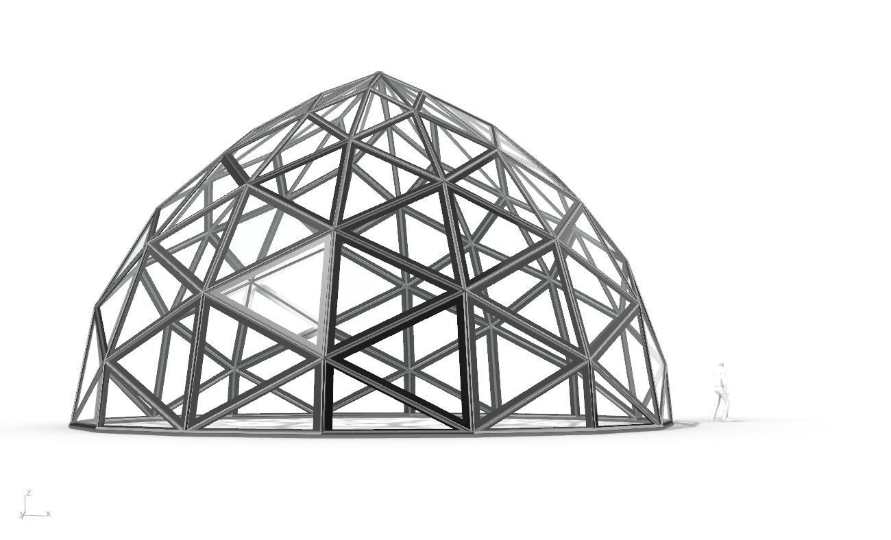 Triangulated Dome Pavilion wireframe structure Glass Panels V2 3D model_14