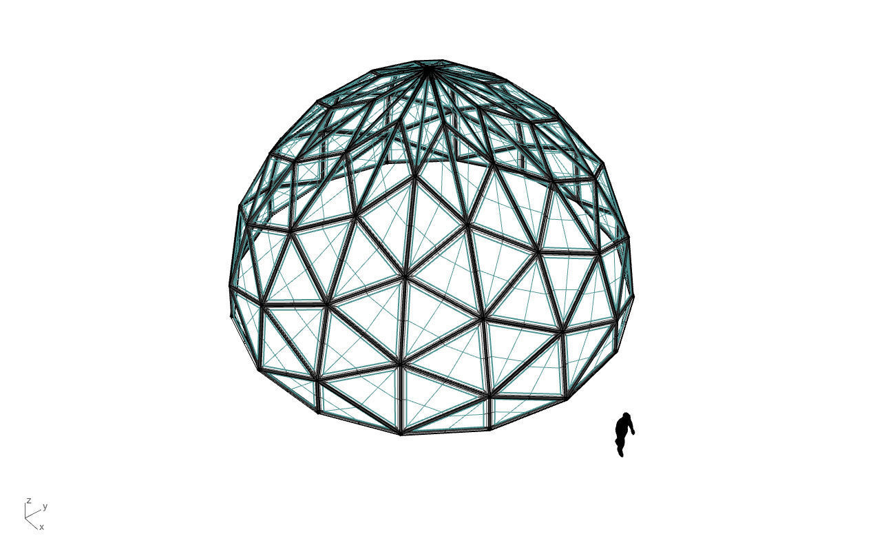 Triangulated Dome Pavilion wireframe structure Glass Panels V2 3D model_77