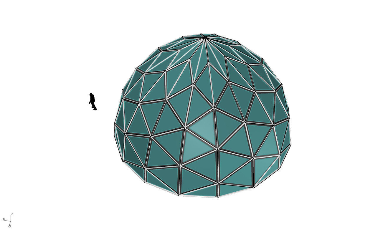 Triangulated Dome Pavilion wireframe structure Glass Panels V2 3D model_45