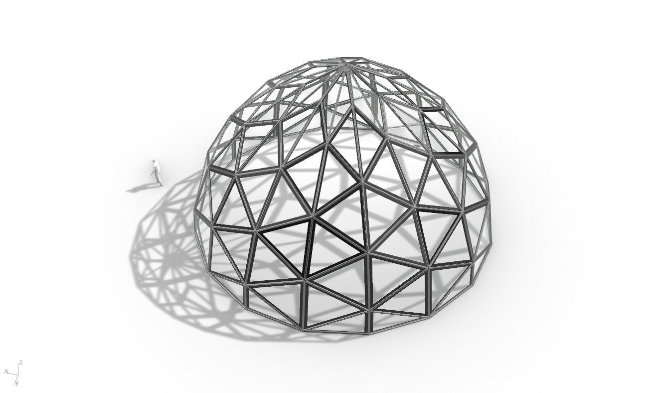 Triangulated Dome Pavilion wireframe structure Glass Panels V2 3D model_25