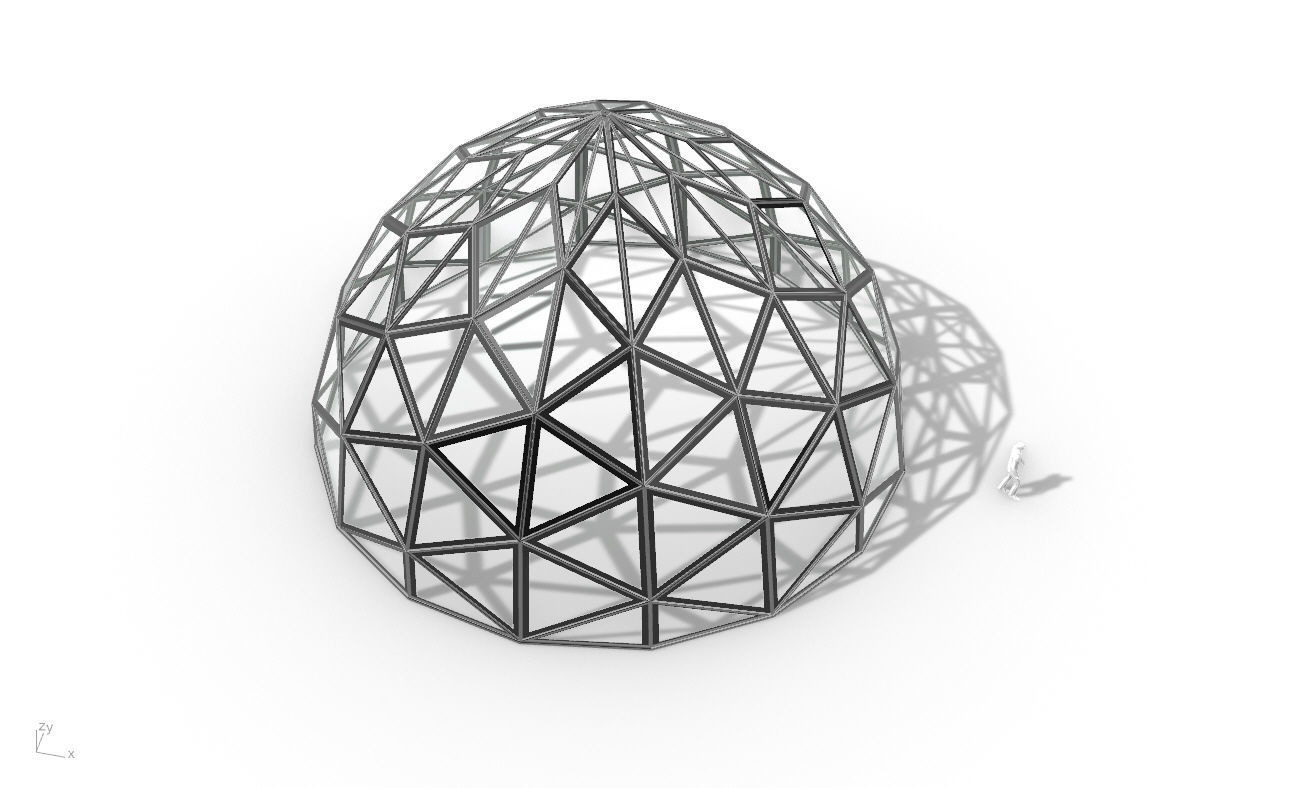Triangulated Dome Pavilion wireframe structure Glass Panels V2 3D model_35