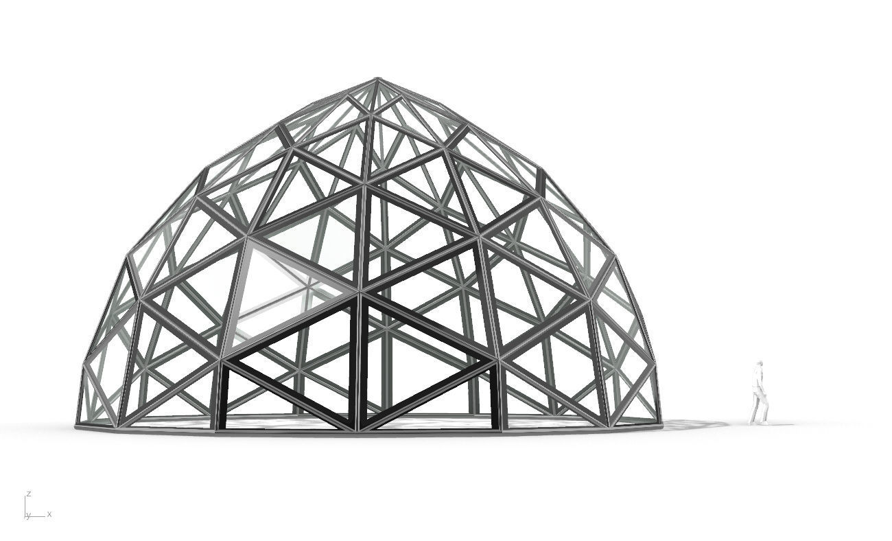 Triangulated Dome Pavilion wireframe structure Glass Panels V2 3D model_15