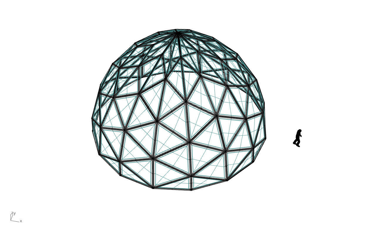 Triangulated Dome Pavilion wireframe structure Glass Panels V2 3D model_75
