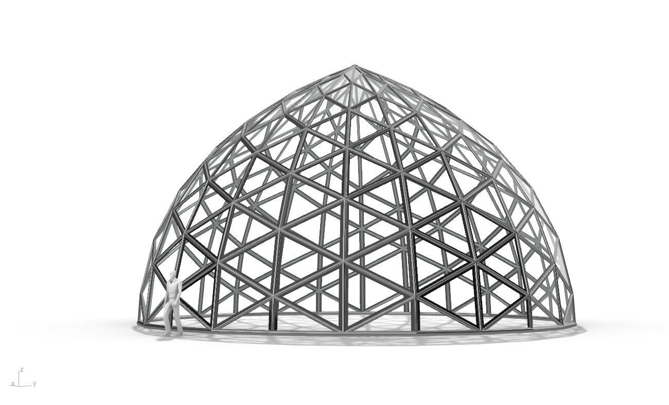 Triangulated Dome Pavilion wireframe structure Glass Panels V3 3D model_2
