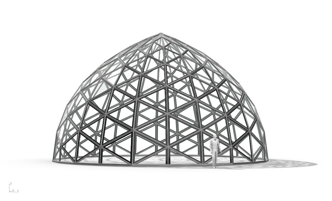 Triangulated Dome Pavilion wireframe structure Glass Panels V3 3D model_19