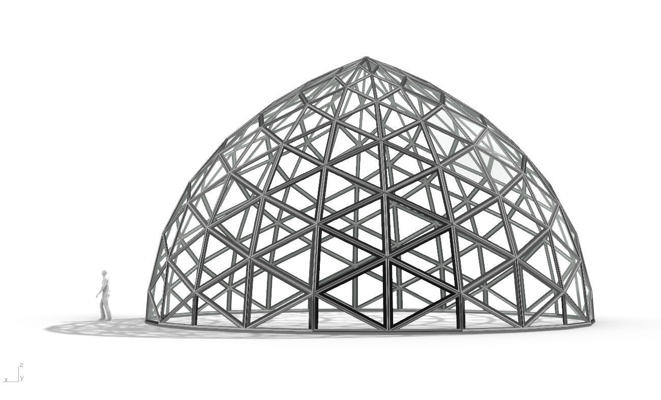 Triangulated Dome Pavilion wireframe structure Glass Panels V3 3D model_5