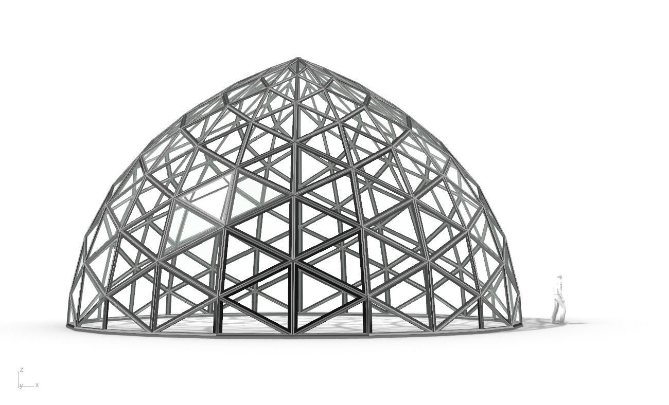 Triangulated Dome Pavilion wireframe structure Glass Panels V3 3D model_15
