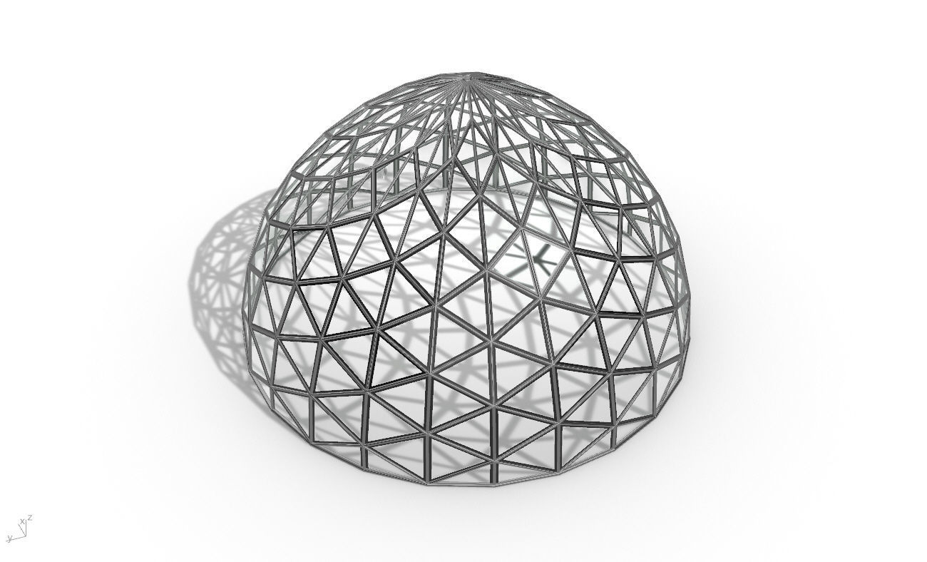 Triangulated Dome Pavilion wireframe structure Glass Panels V3 3D model_28