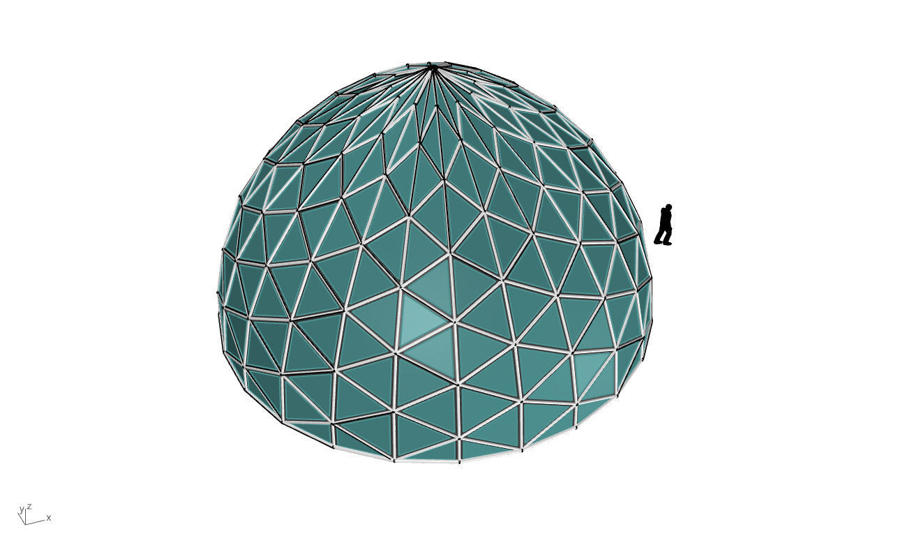 Triangulated Dome Pavilion wireframe structure Glass Panels V3 3D model_53