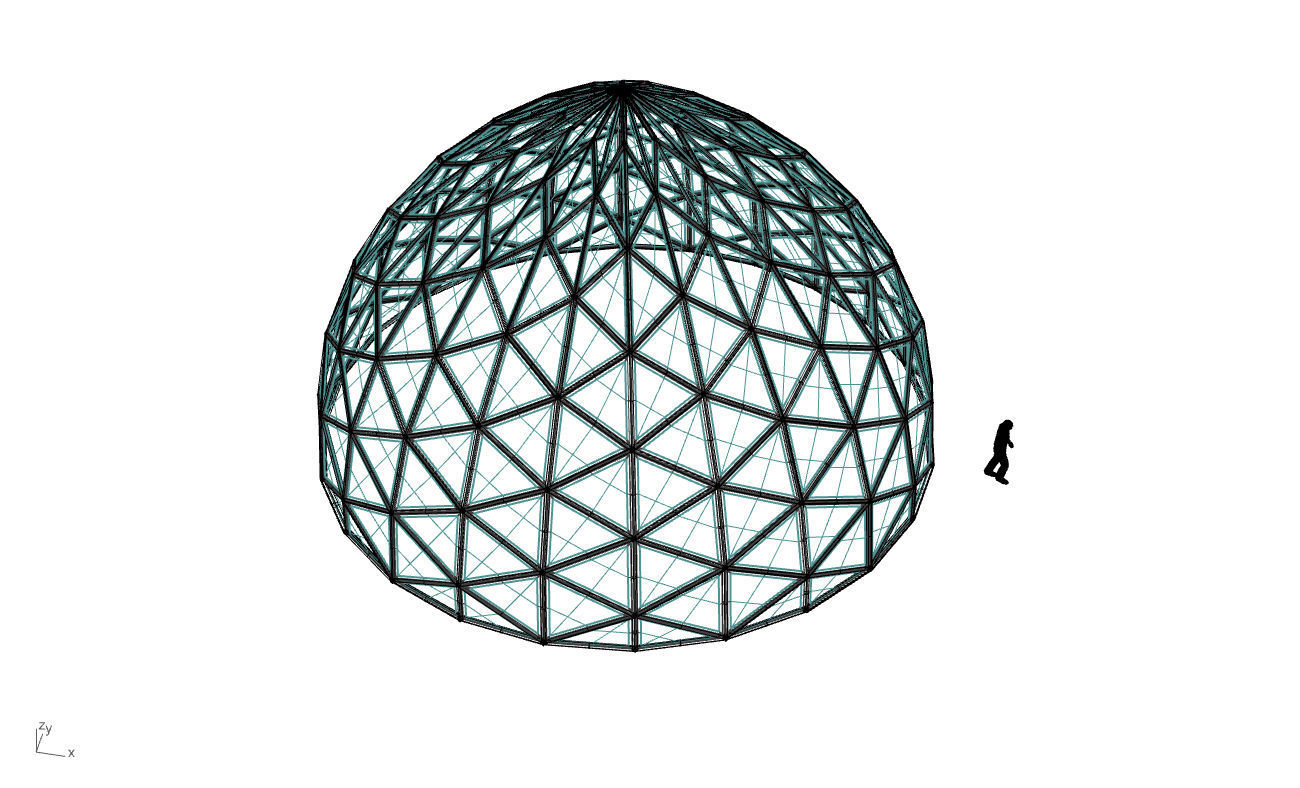 Triangulated Dome Pavilion wireframe structure Glass Panels V3 3D model_75