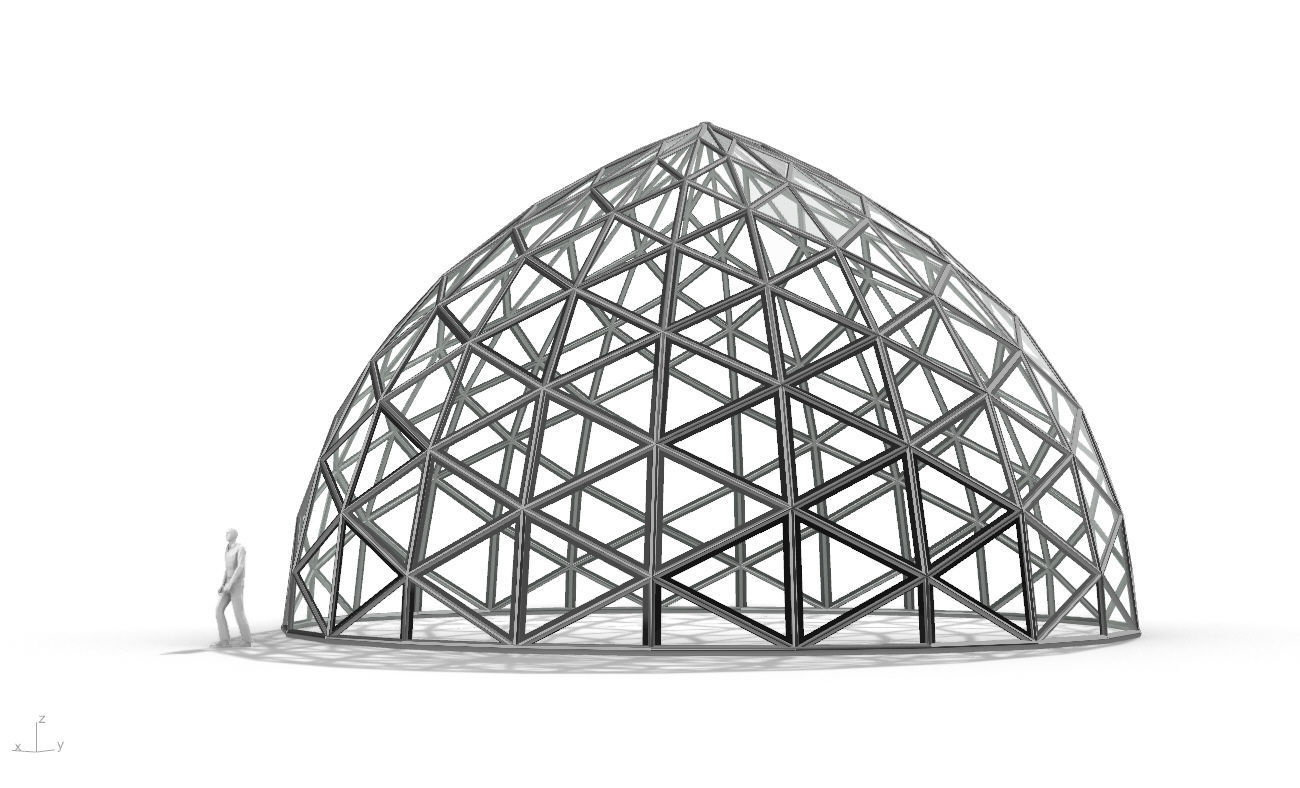 Triangulated Dome Pavilion wireframe structure Glass Panels V3 3D model_3