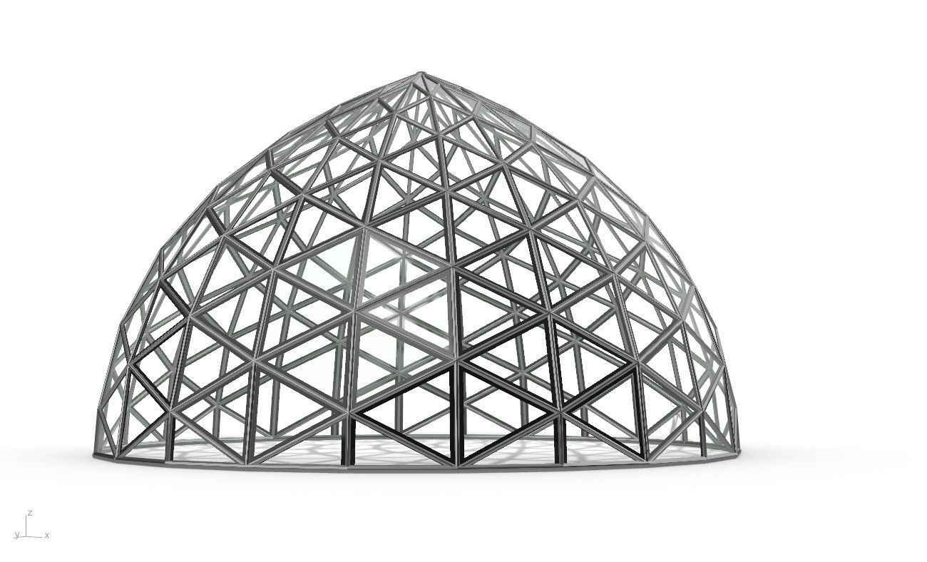Triangulated Dome Pavilion wireframe structure Glass Panels V3 3D model_13