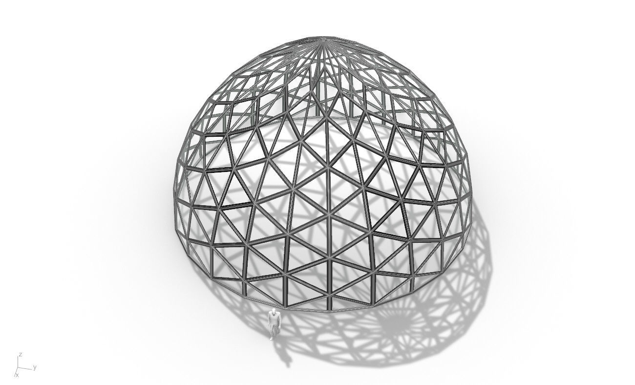 Triangulated Dome Pavilion wireframe structure Glass Panels V3 3D model_21