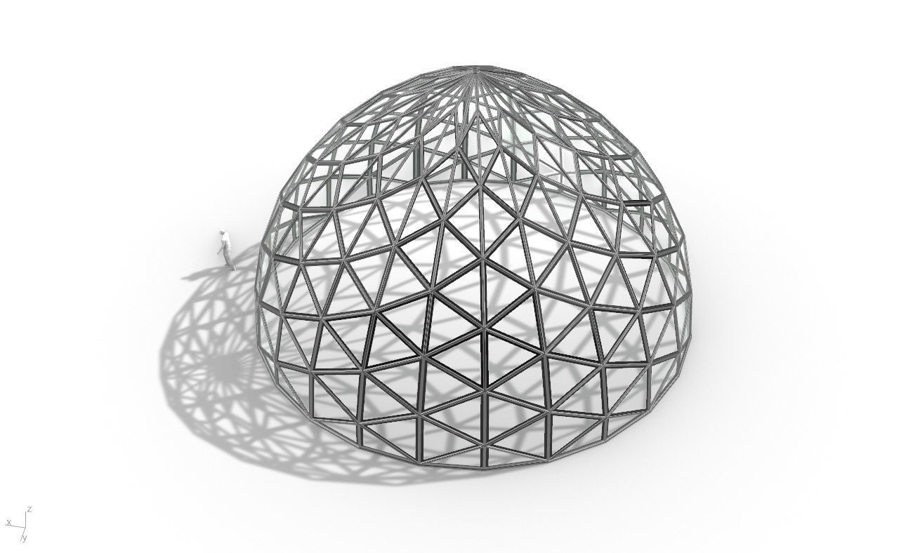 Triangulated Dome Pavilion wireframe structure Glass Panels V3 3D model_25