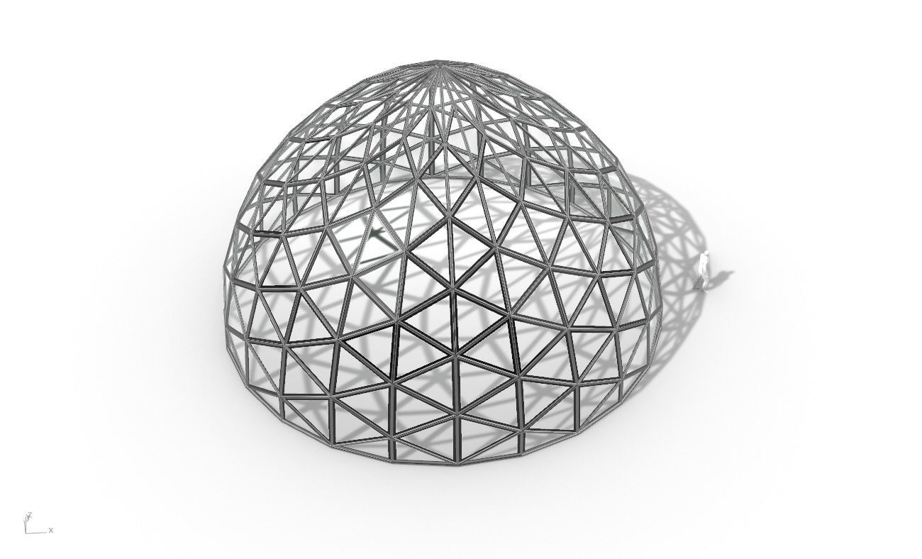 Triangulated Dome Pavilion wireframe structure Glass Panels V3 3D model_34