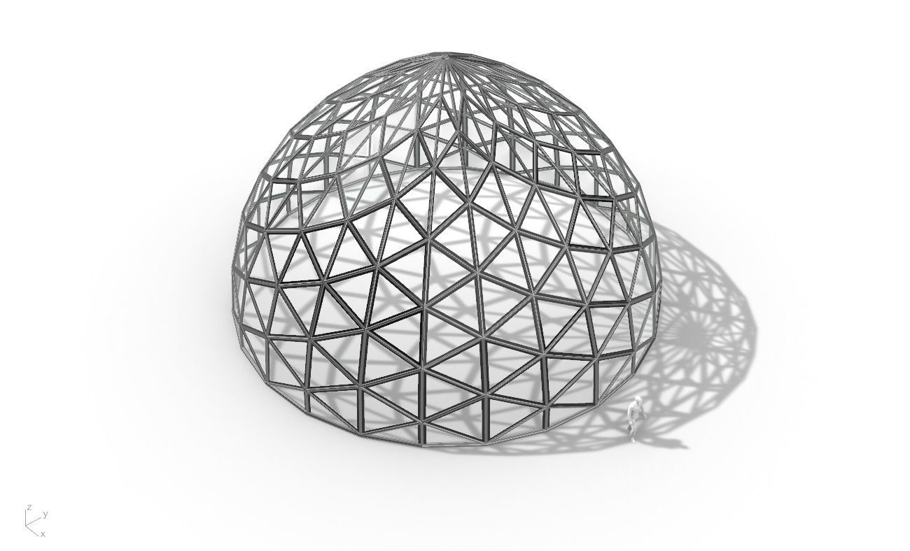 Triangulated Dome Pavilion wireframe structure Glass Panels V3 3D model_37