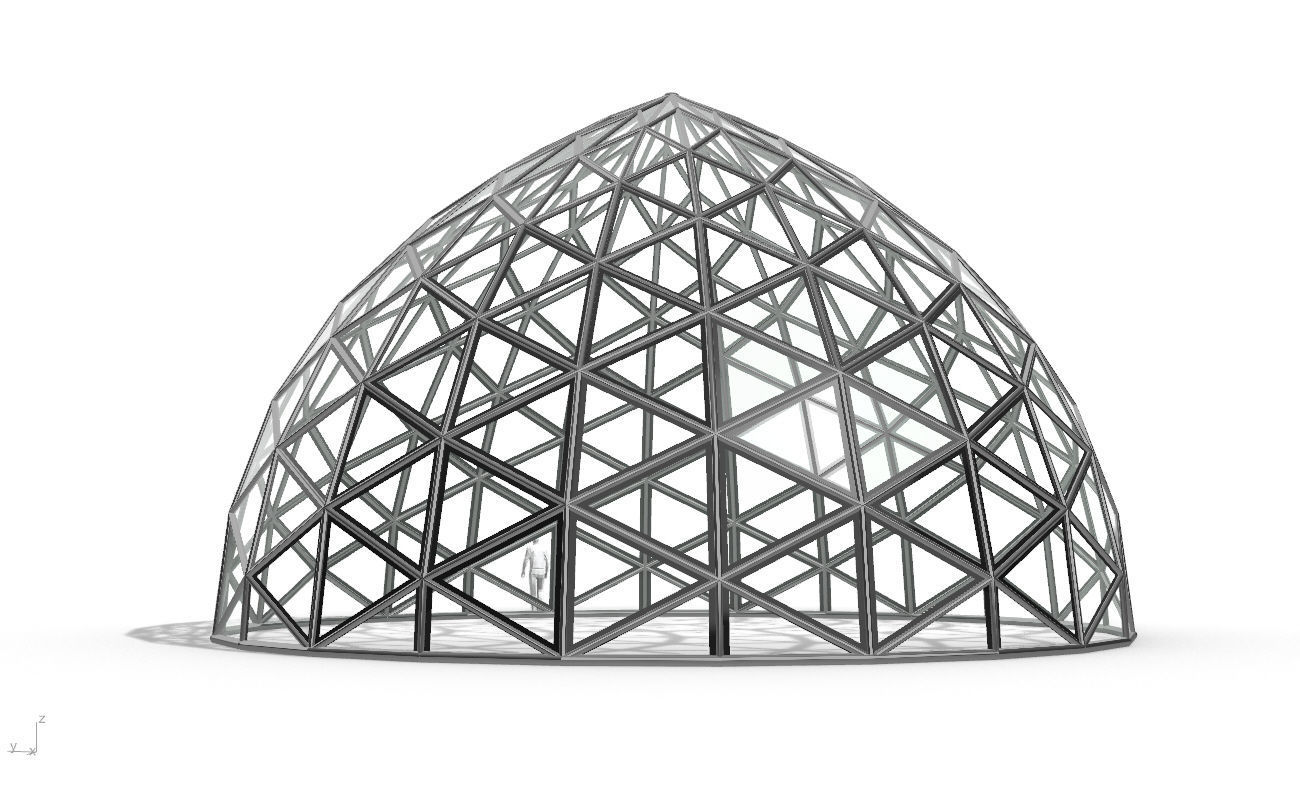 Triangulated Dome Pavilion wireframe structure Glass Panels V3 3D model_9