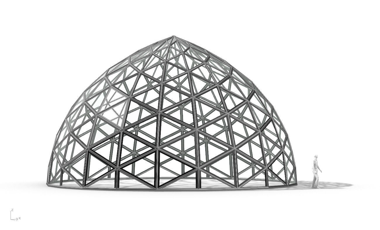 Triangulated Dome Pavilion wireframe structure Glass Panels V3 3D model_17