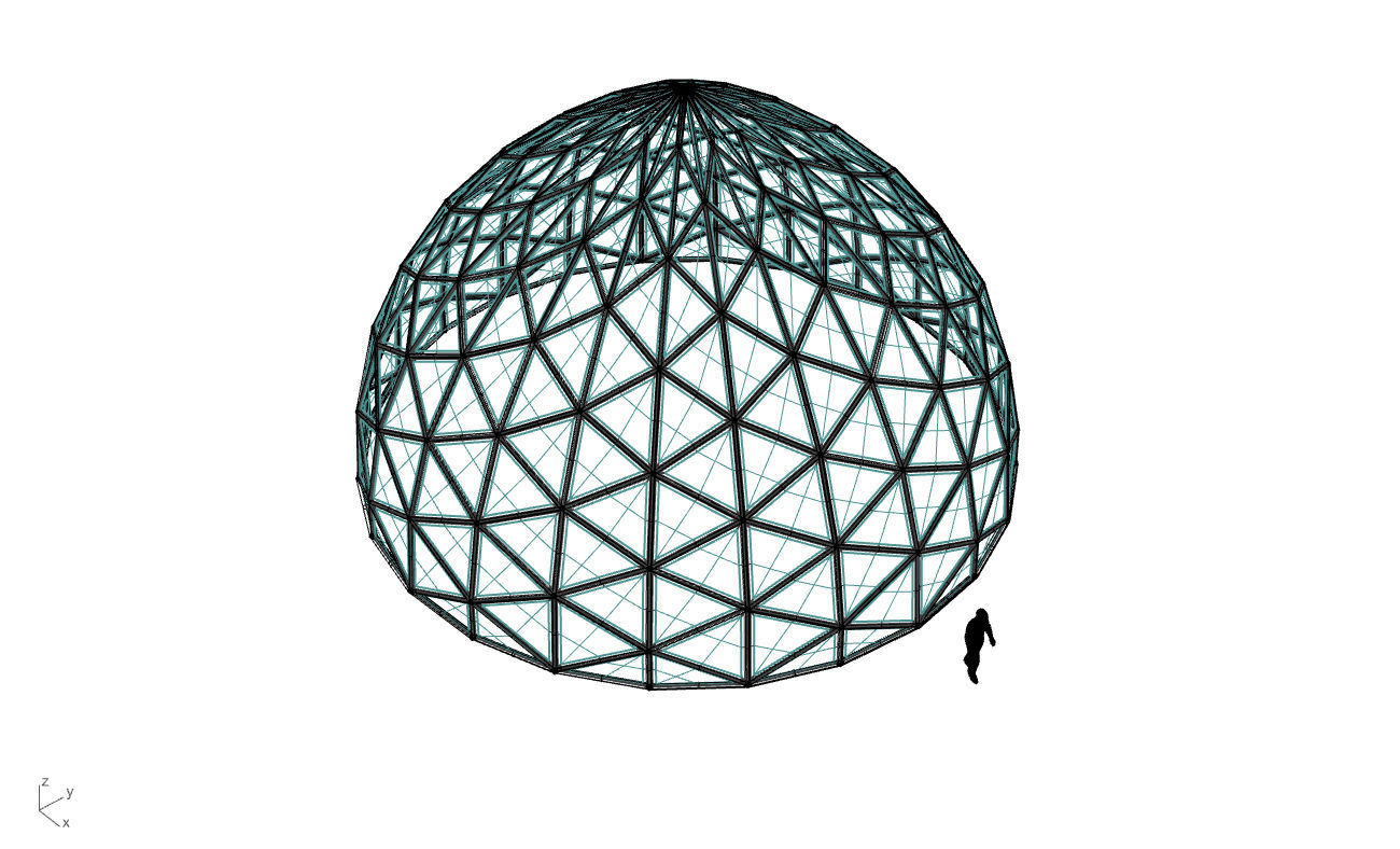 Triangulated Dome Pavilion wireframe structure Glass Panels V3 3D model_77
