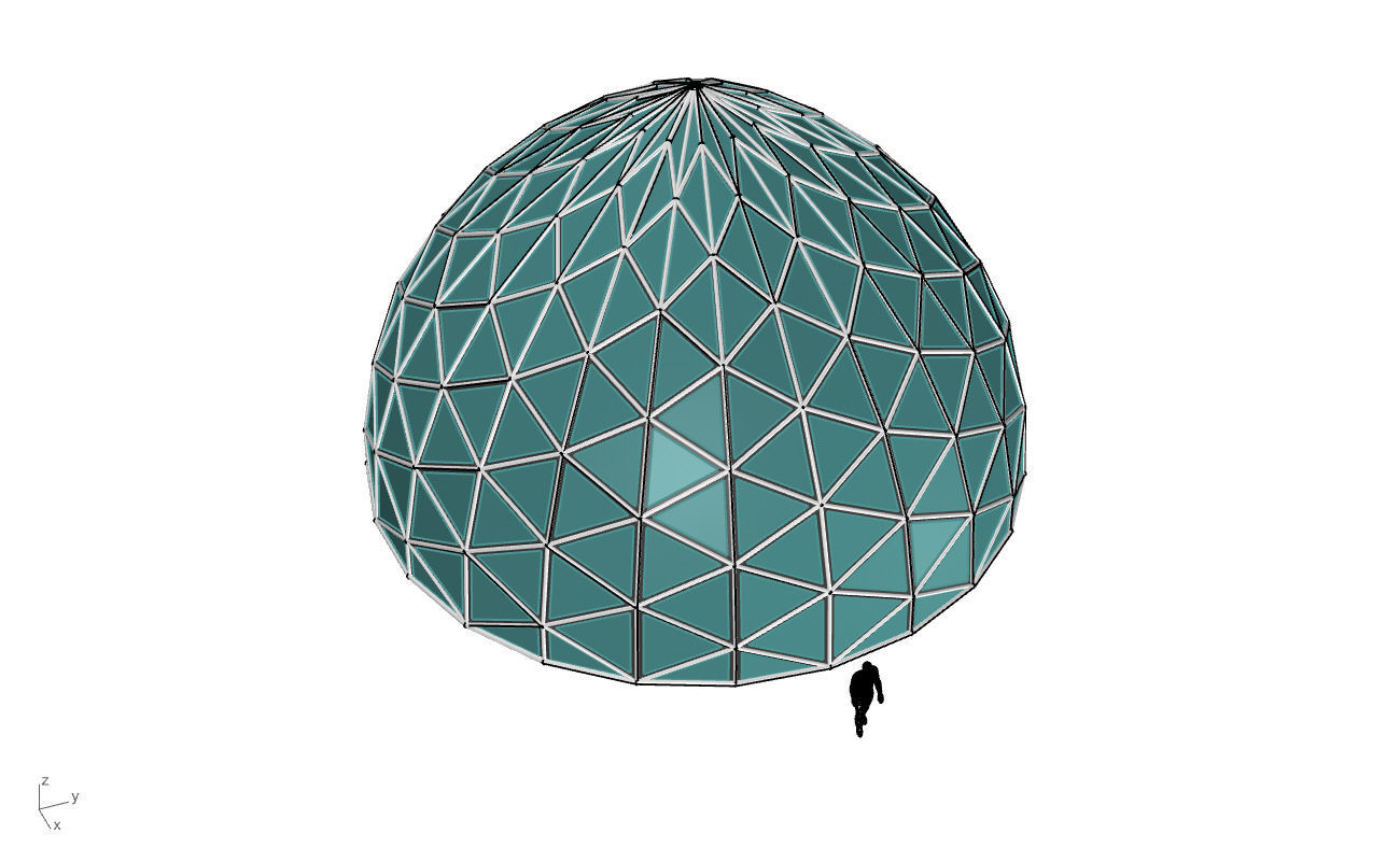 Triangulated Dome Pavilion wireframe structure Glass Panels V3 3D model_58
