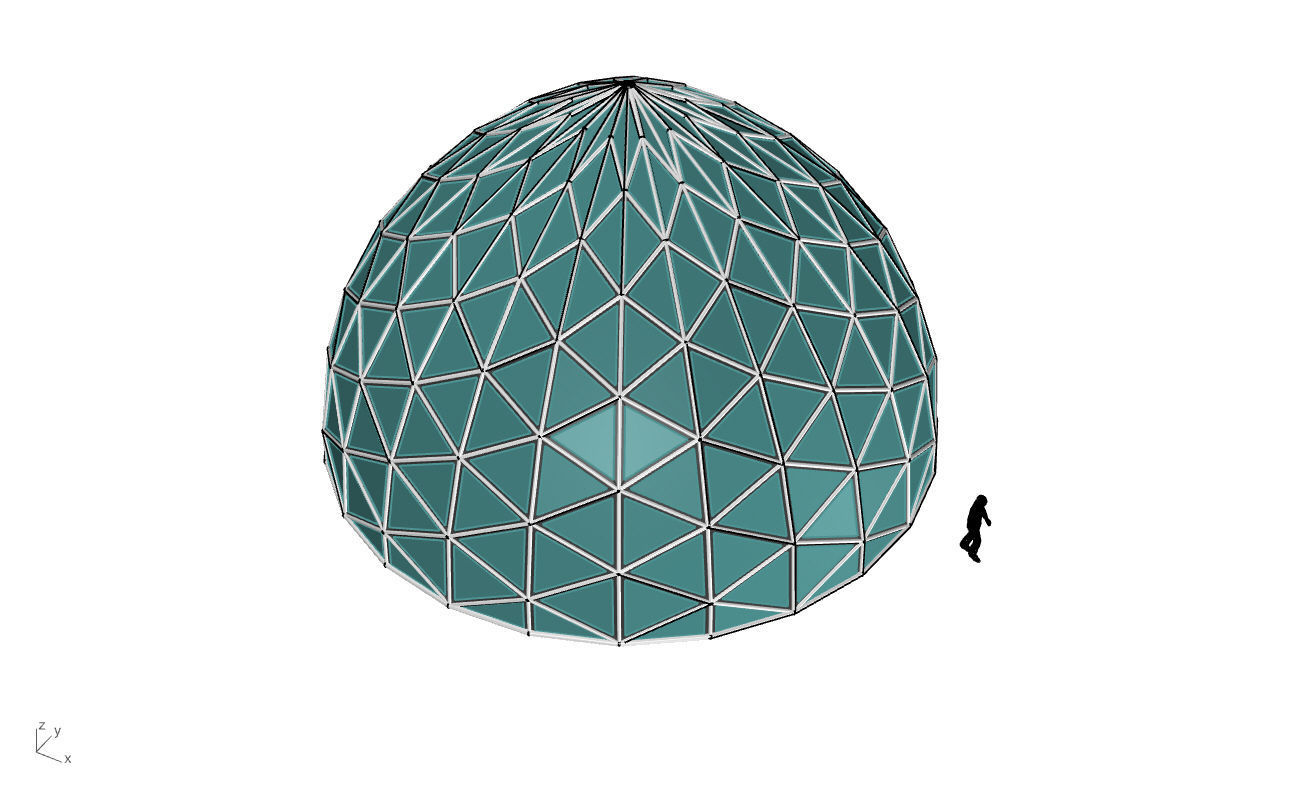 Triangulated Dome Pavilion wireframe structure Glass Panels V3 3D model_56