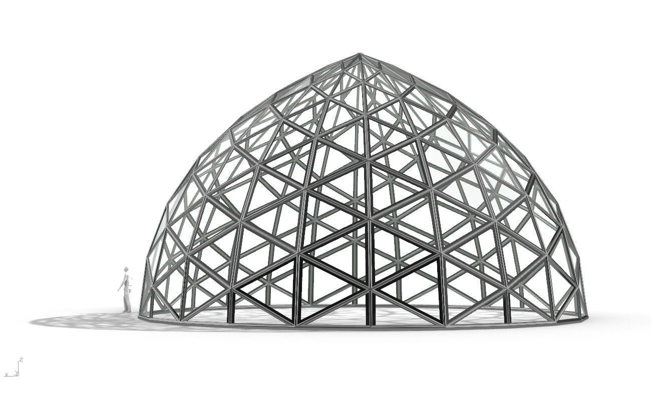Triangulated Dome Pavilion wireframe structure Glass Panels V3 3D model_6