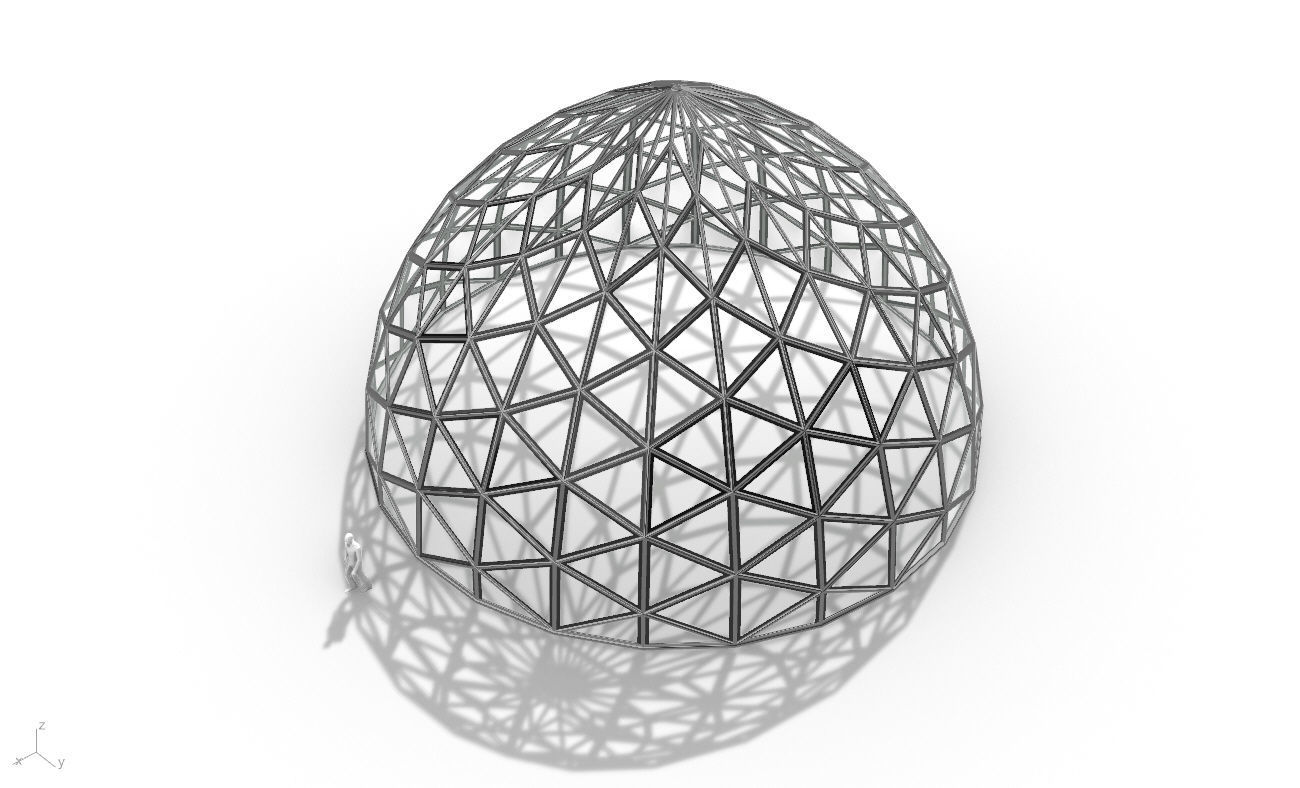 Triangulated Dome Pavilion wireframe structure Glass Panels V3 3D model_23