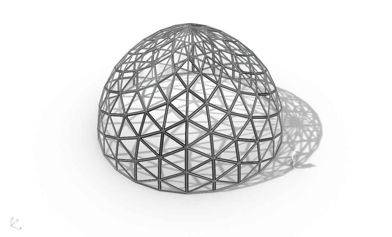 Triangulated Dome Pavilion wireframe structure Glass Panels V3 3D model_36