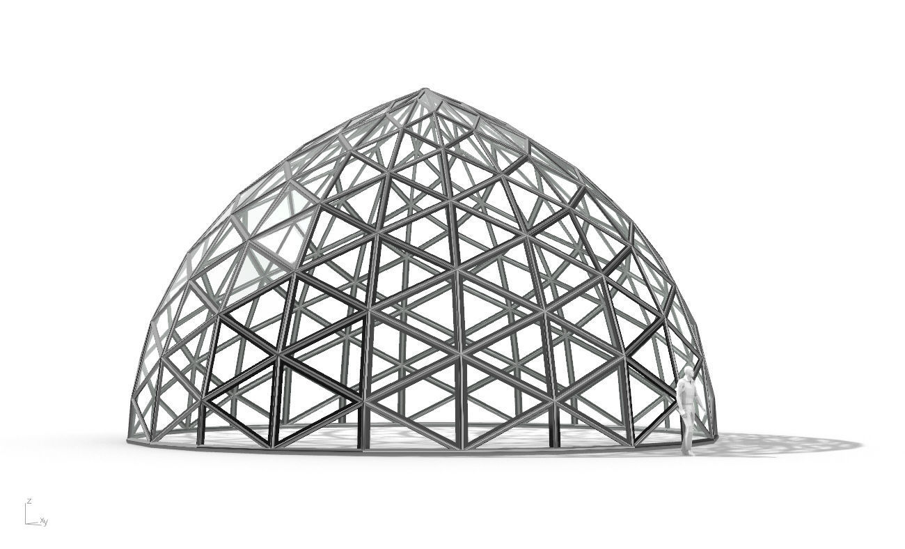 Triangulated Dome Pavilion wireframe structure Glass Panels V3 3D model_18