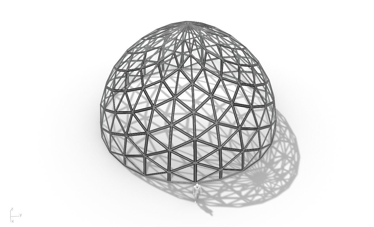 Triangulated Dome Pavilion wireframe structure Glass Panels V3 3D model_39