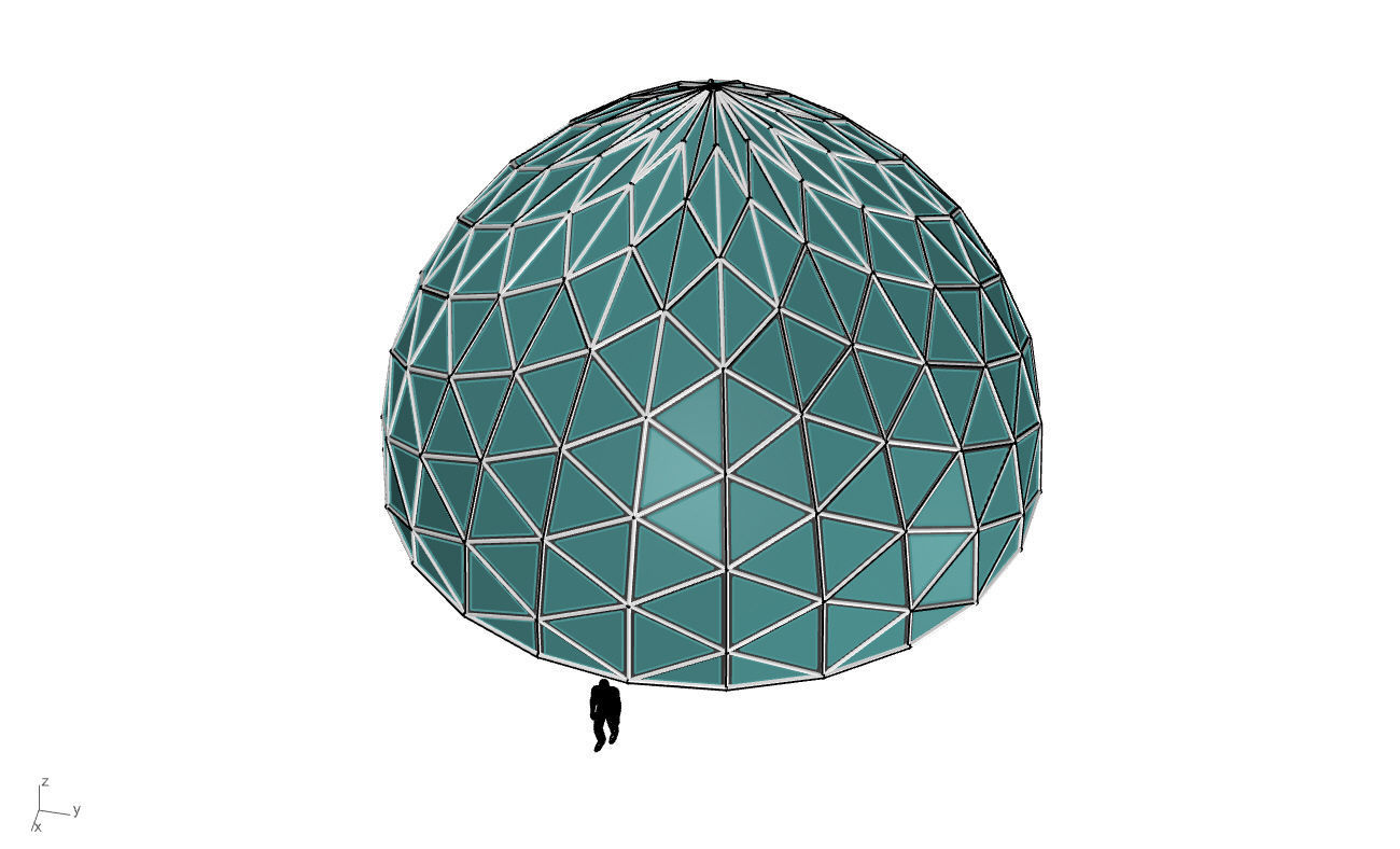 Triangulated Dome Pavilion wireframe structure Glass Panels V3 3D model_40